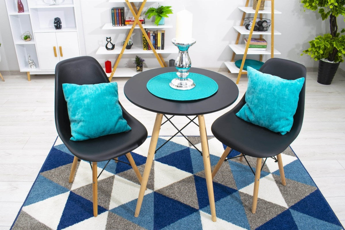 Modern Scandinavian coffee table, black round top, 60 cm