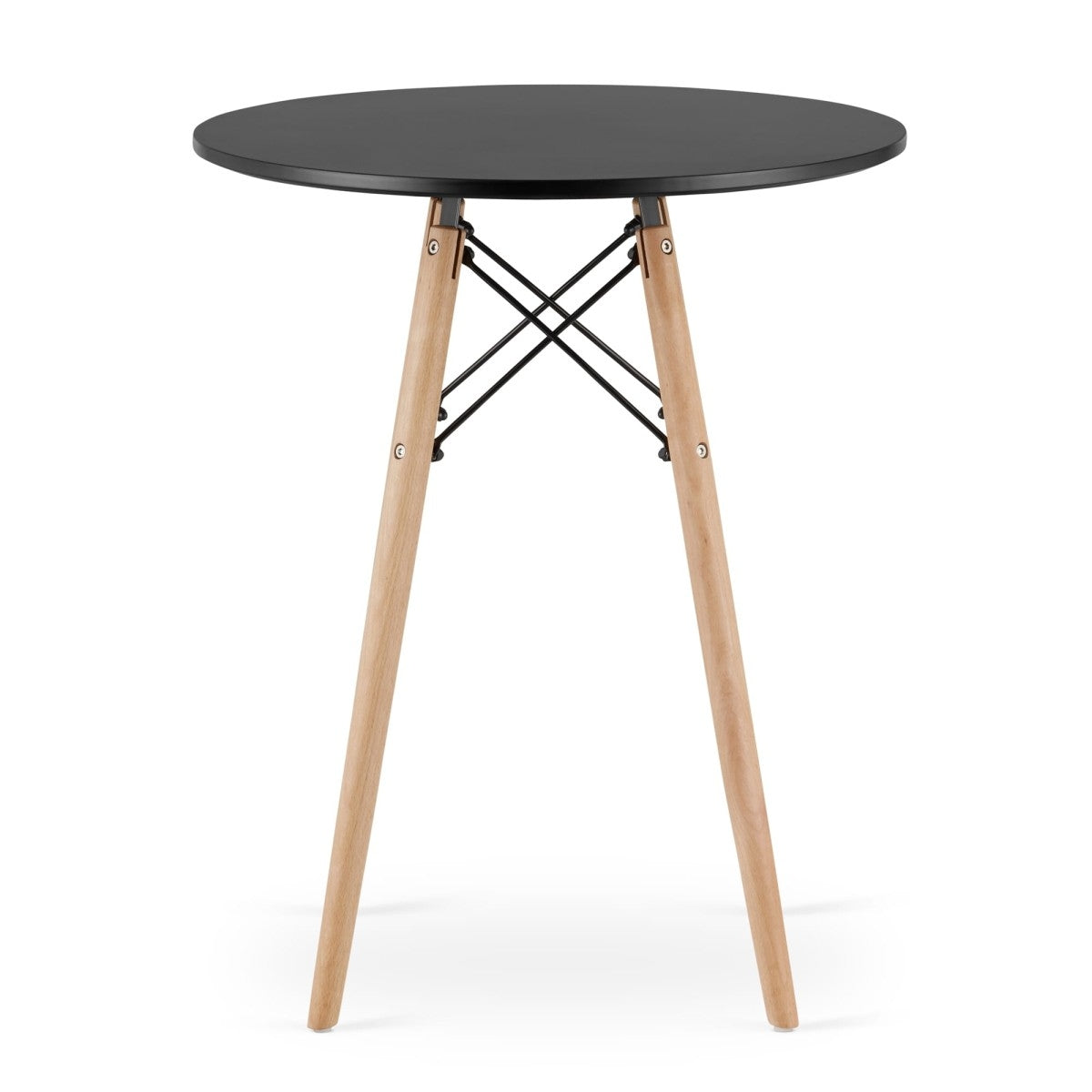 Modern Scandinavian coffee table, black round top, 60 cm