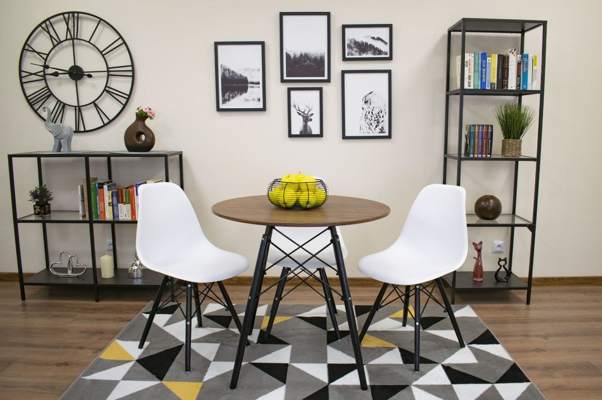 Modern Scandinavian coffee table, brown round top, 80 cm