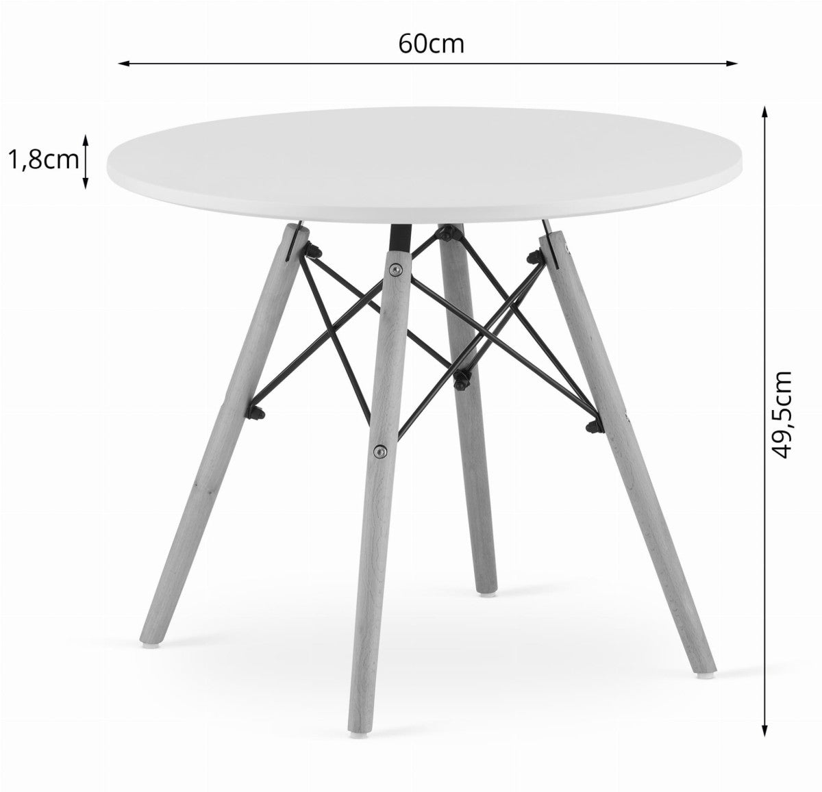 Modern Scandinavian coffee table, white round top, 60 cm