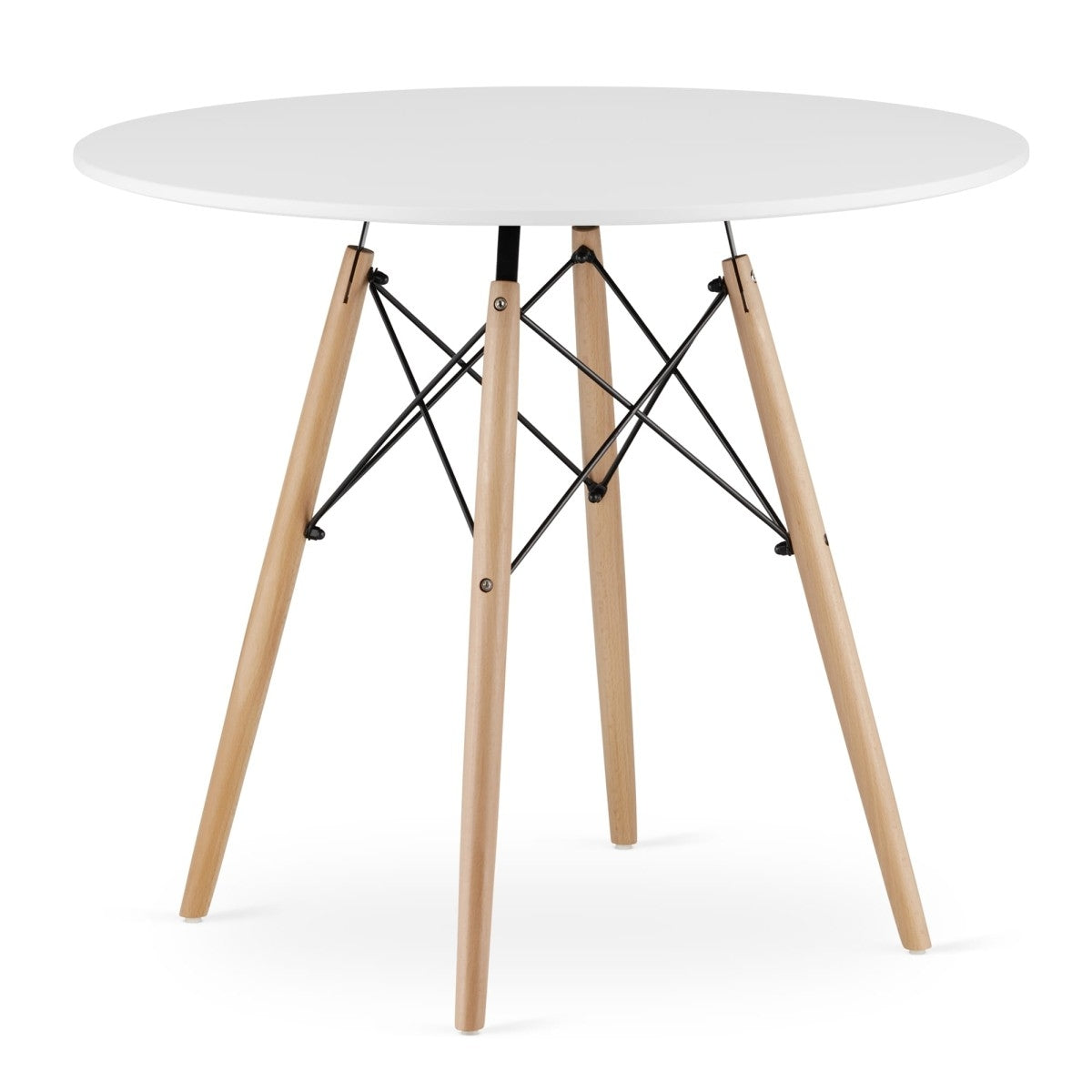 Modern Scandinavian coffee table, white round top, 90 cm
