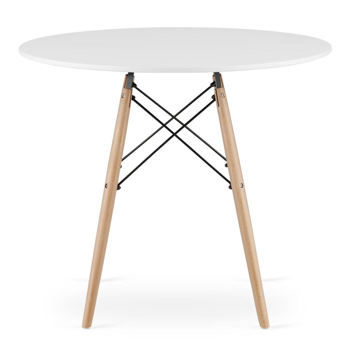 Modern Scandinavian coffee table, white round top, 90 cm