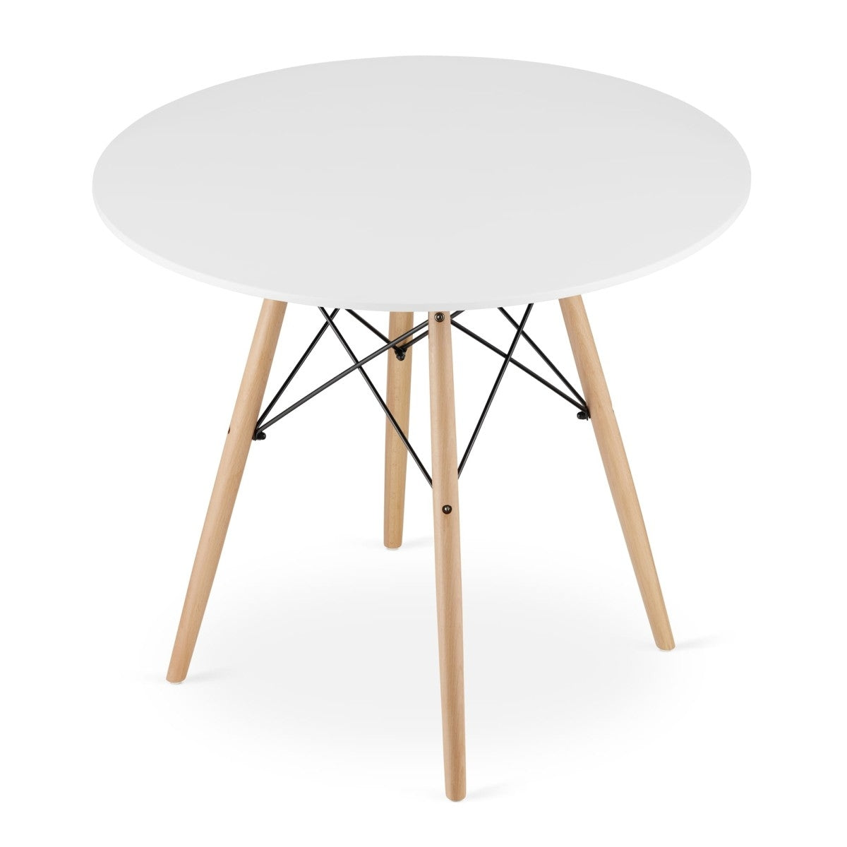 Modern Scandinavian coffee table, white round top, 90 cm