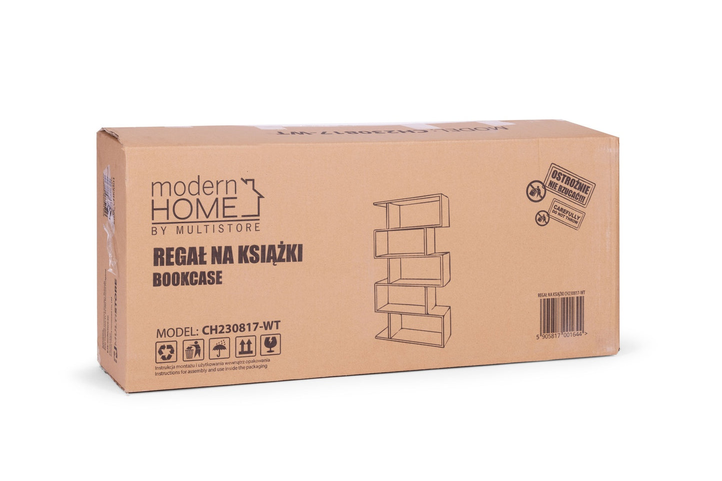 Modern checkered shelf for the living room with 5 shelves for white books