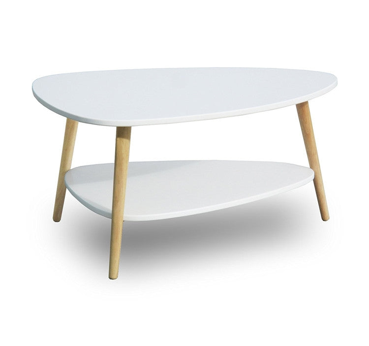 Modern coffee table, shelf, wooden legs, ModernHome white