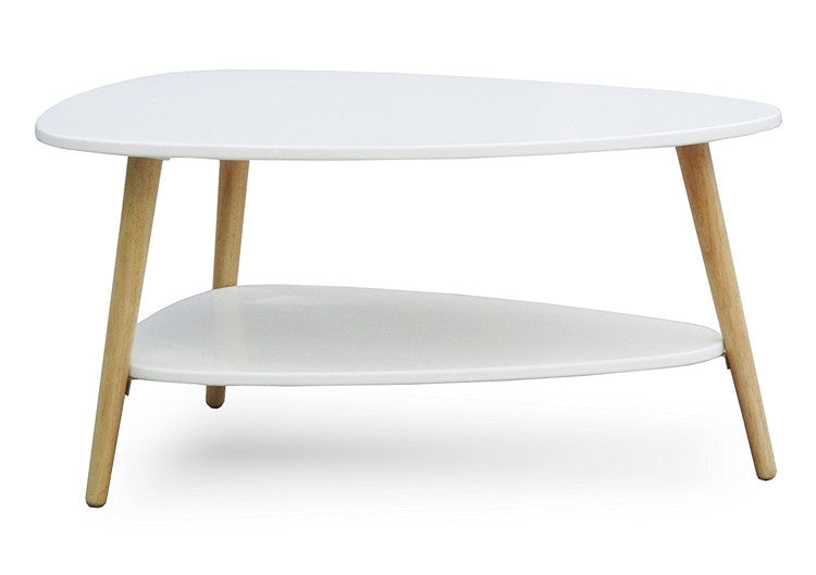 Modern coffee table, shelf, wooden legs, ModernHome white
