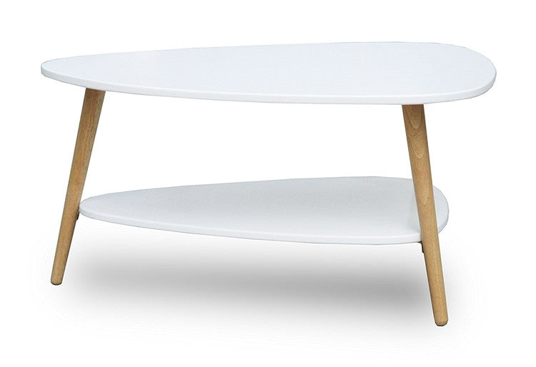 Modern coffee table, shelf, wooden legs, ModernHome white