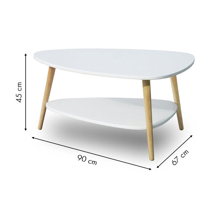 Modern coffee table, shelf, wooden legs, ModernHome white