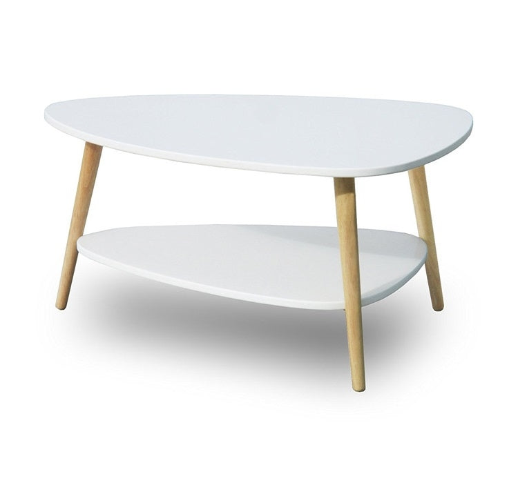 Modern coffee table, shelf, wooden legs, ModernHome white