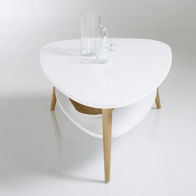 Modern coffee table, shelf, wooden legs, ModernHome white