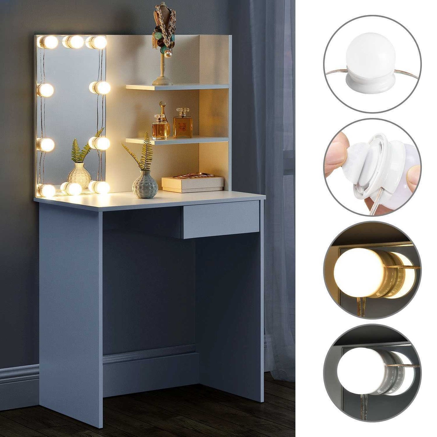 Modern dressing table large mirror shelves ModernHome