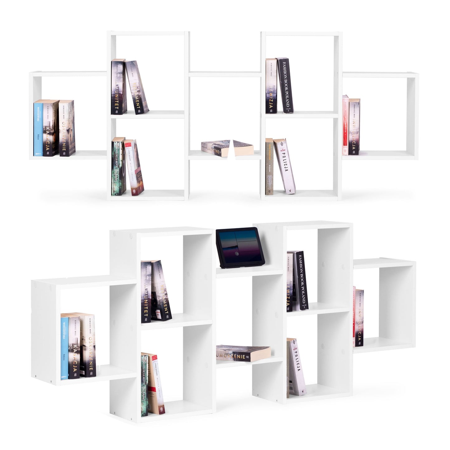 Modern hanging shelf with 8 shelves, white