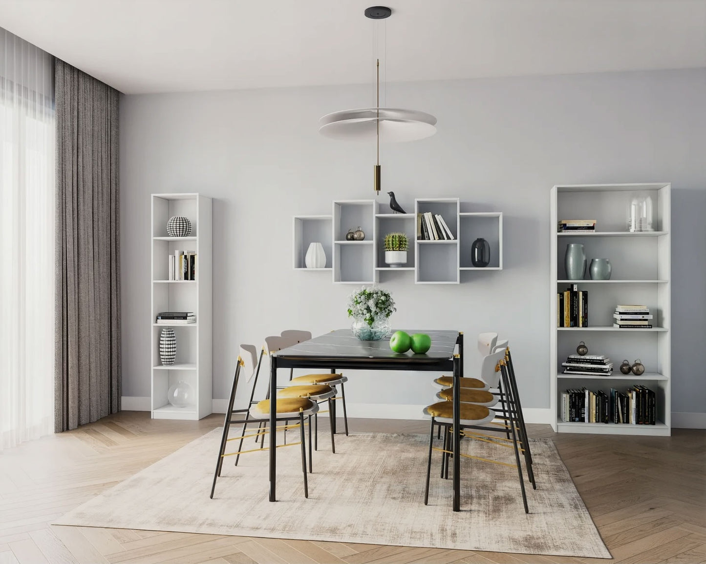 Modern hanging shelf with 8 shelves, white