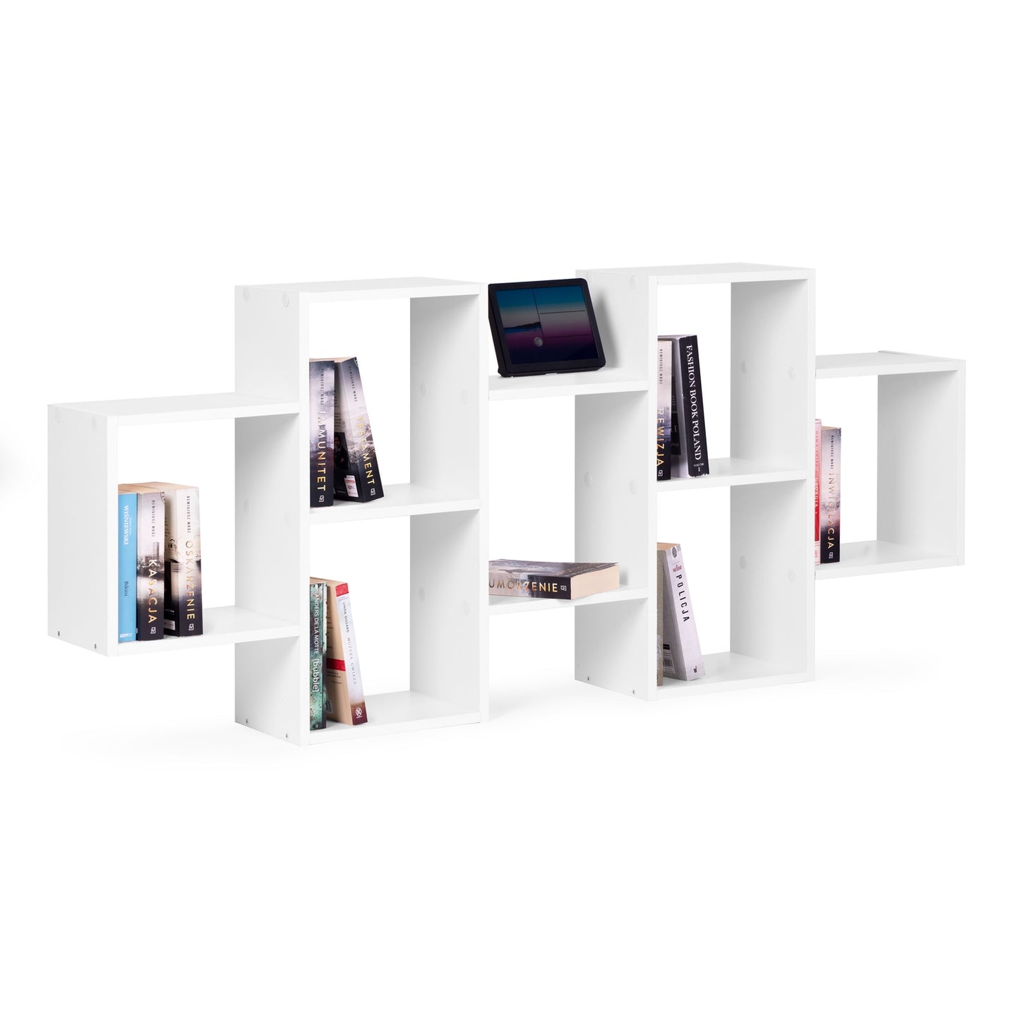 Modern hanging shelf with 8 shelves, white