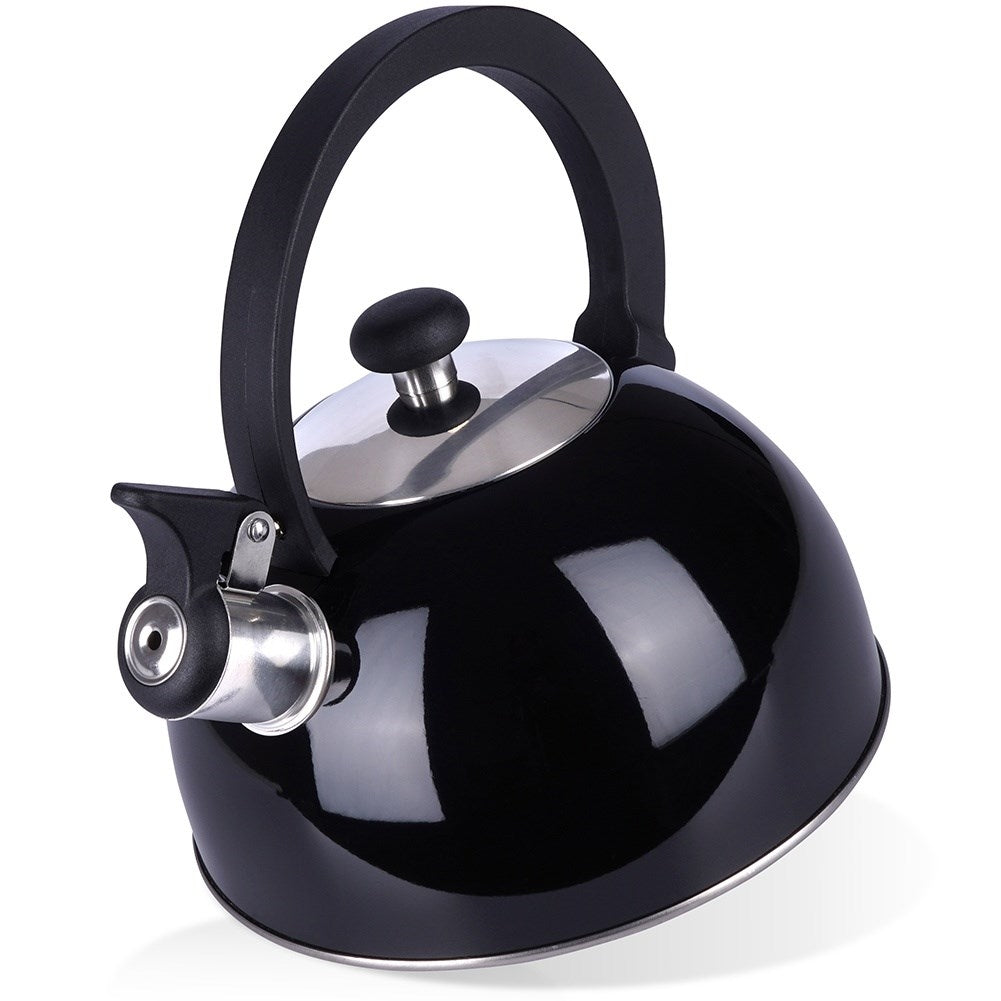 Modern kettle with tiltable whistle in stainless steel