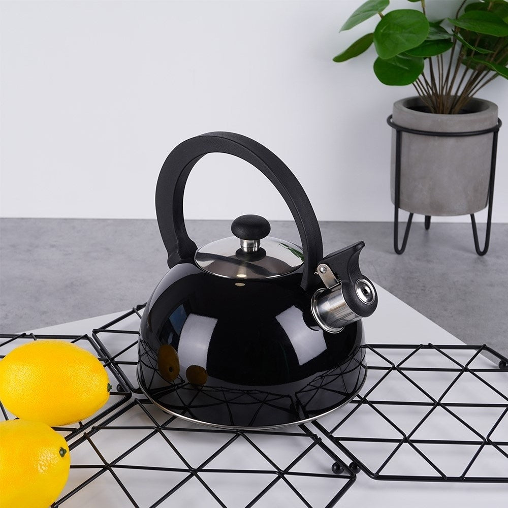 Modern kettle with tiltable whistle in stainless steel