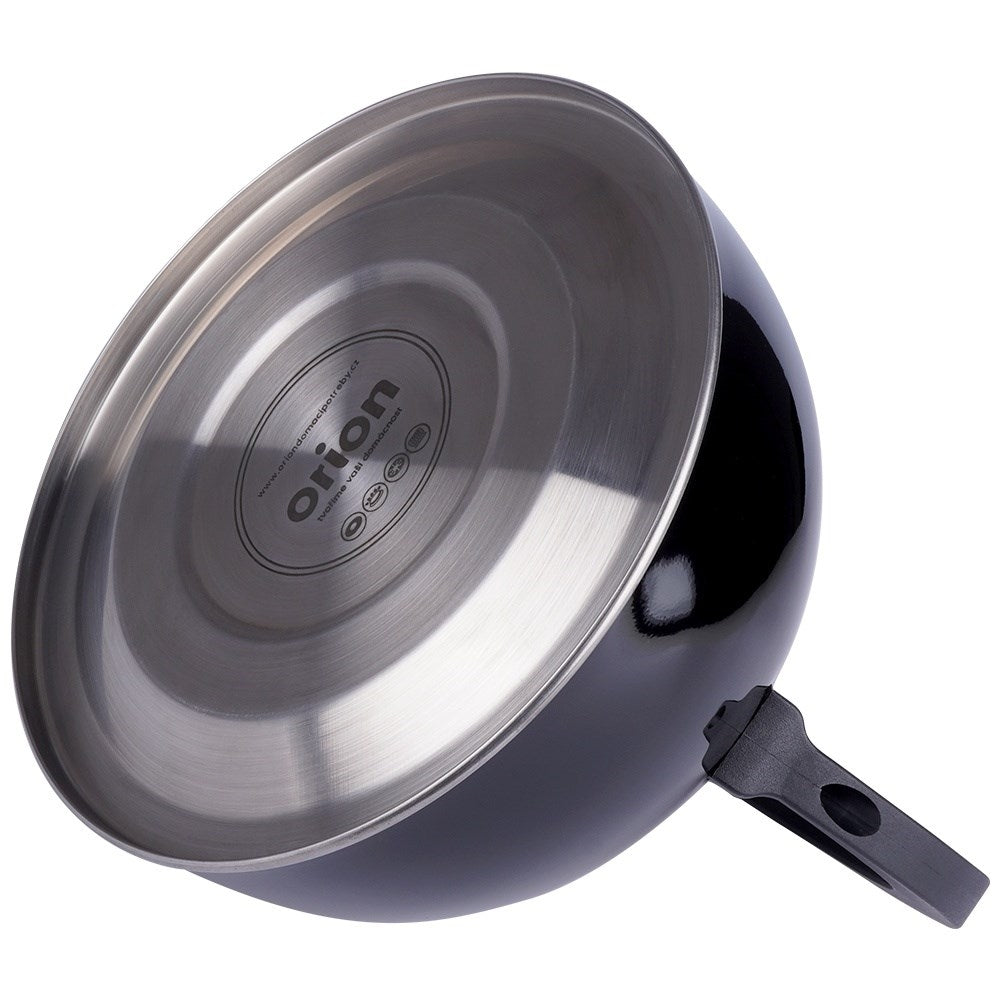 Modern kettle with tiltable whistle in stainless steel