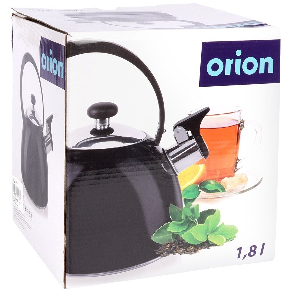 Modern kettle with tiltable whistle in stainless steel