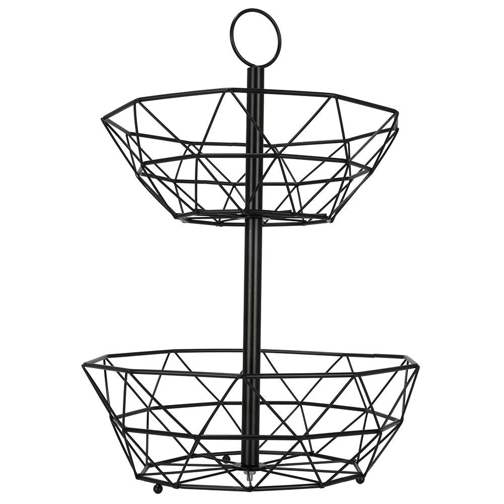 Modern two-level fruit basket in black metal for kitchen