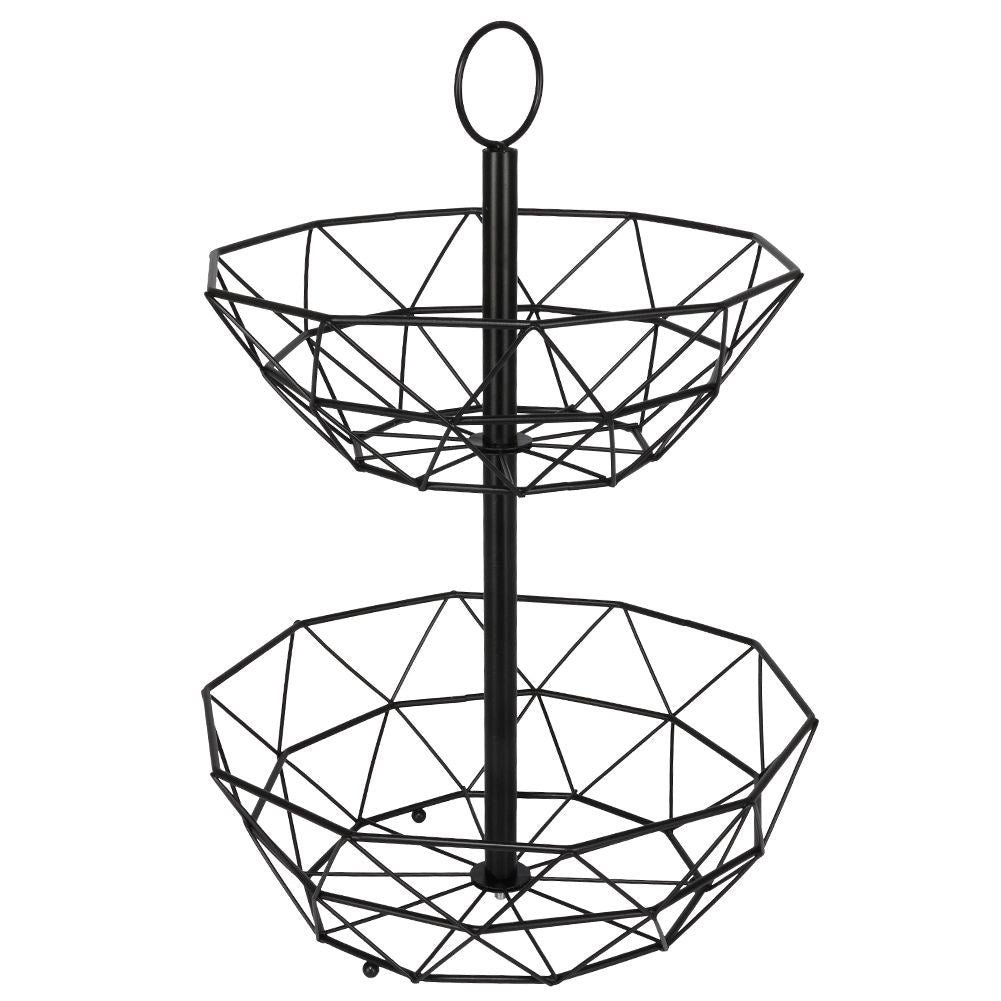 Modern two-level fruit basket in black metal for kitchen