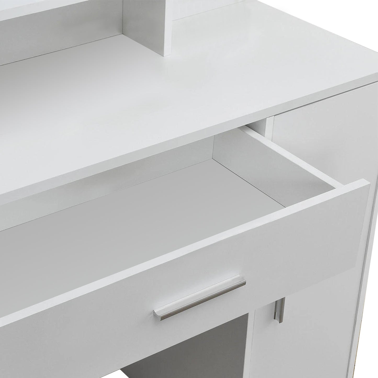 Modern white cosmetic dressing table with a mirror