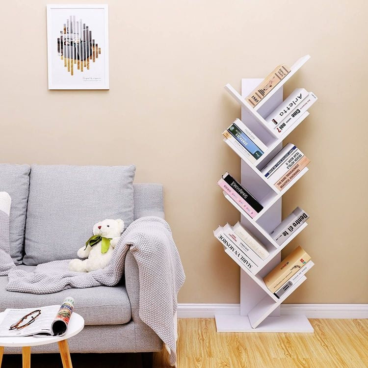 Modern white wooden bookshelf stand