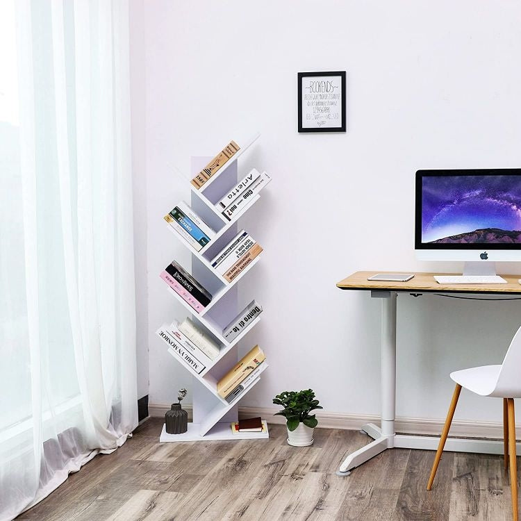 Modern white wooden bookshelf stand