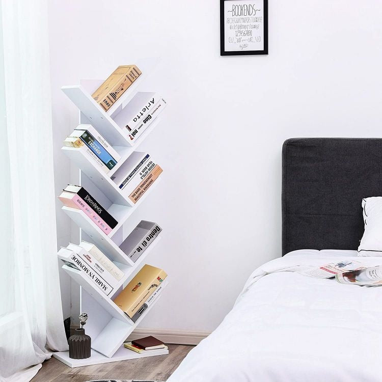 Modern white wooden bookshelf stand