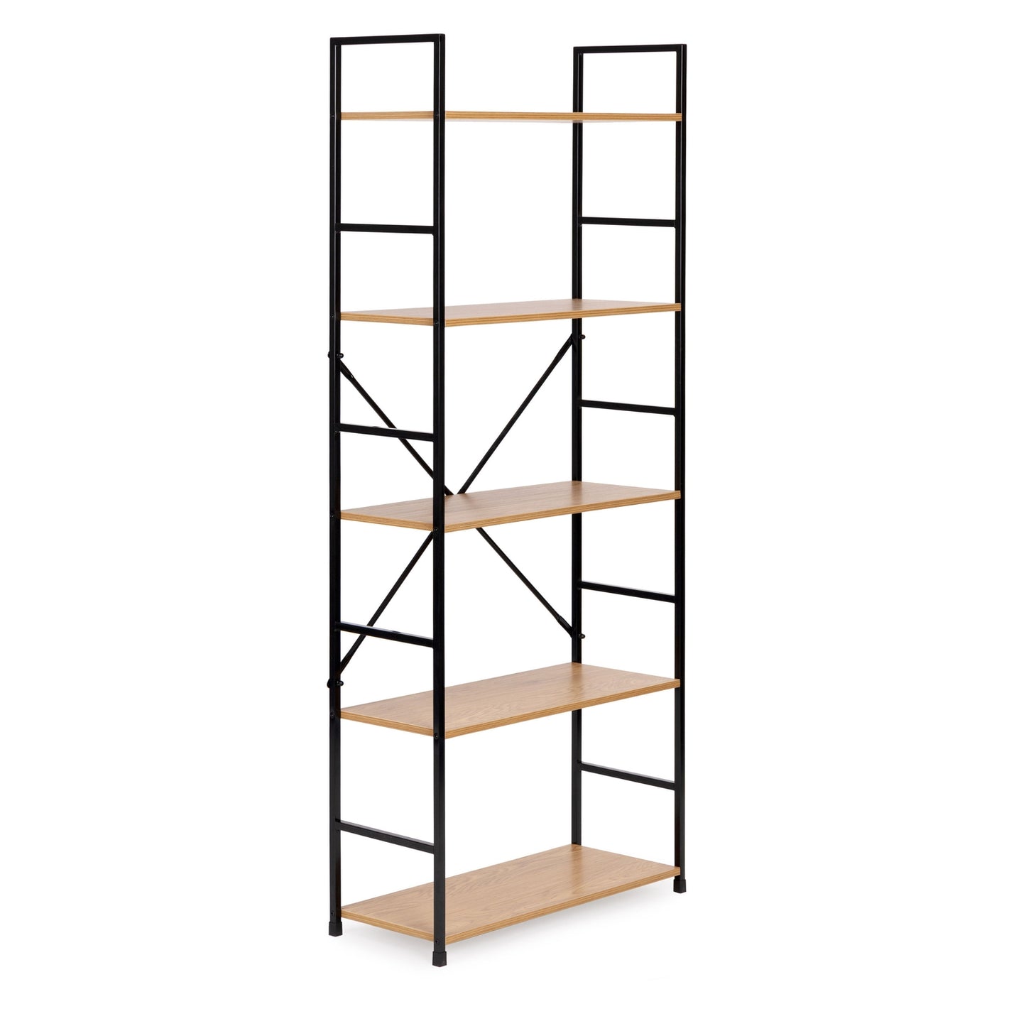 Modern wide wooden bookcase LOFT 5 shelves