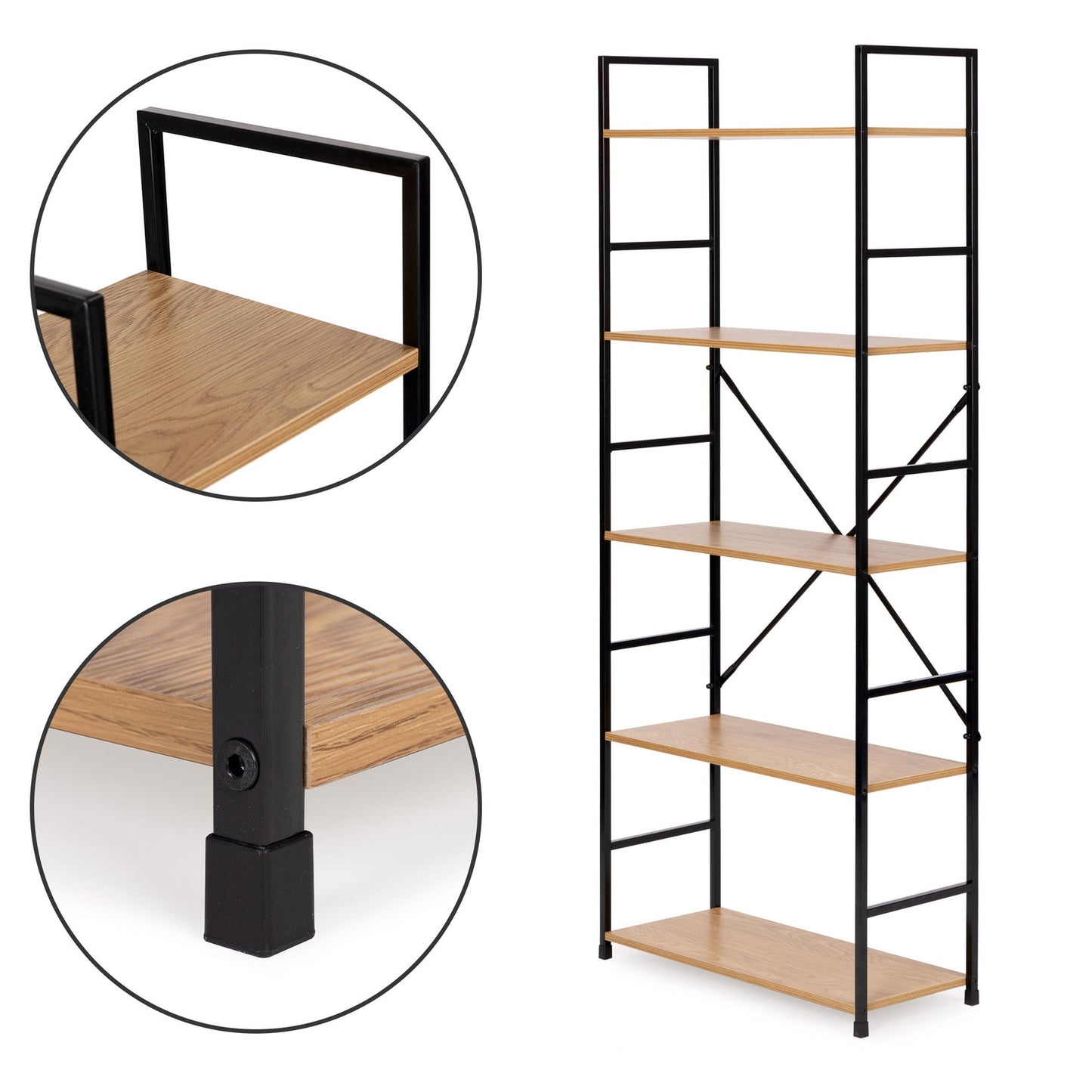Modern wide wooden bookcase LOFT 5 shelves
