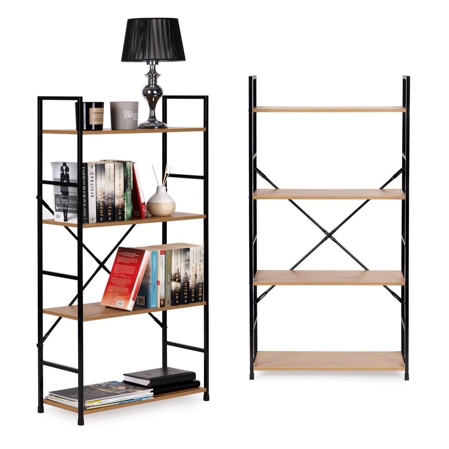 Modern wide wooden shelf with 4 shelves LOFT