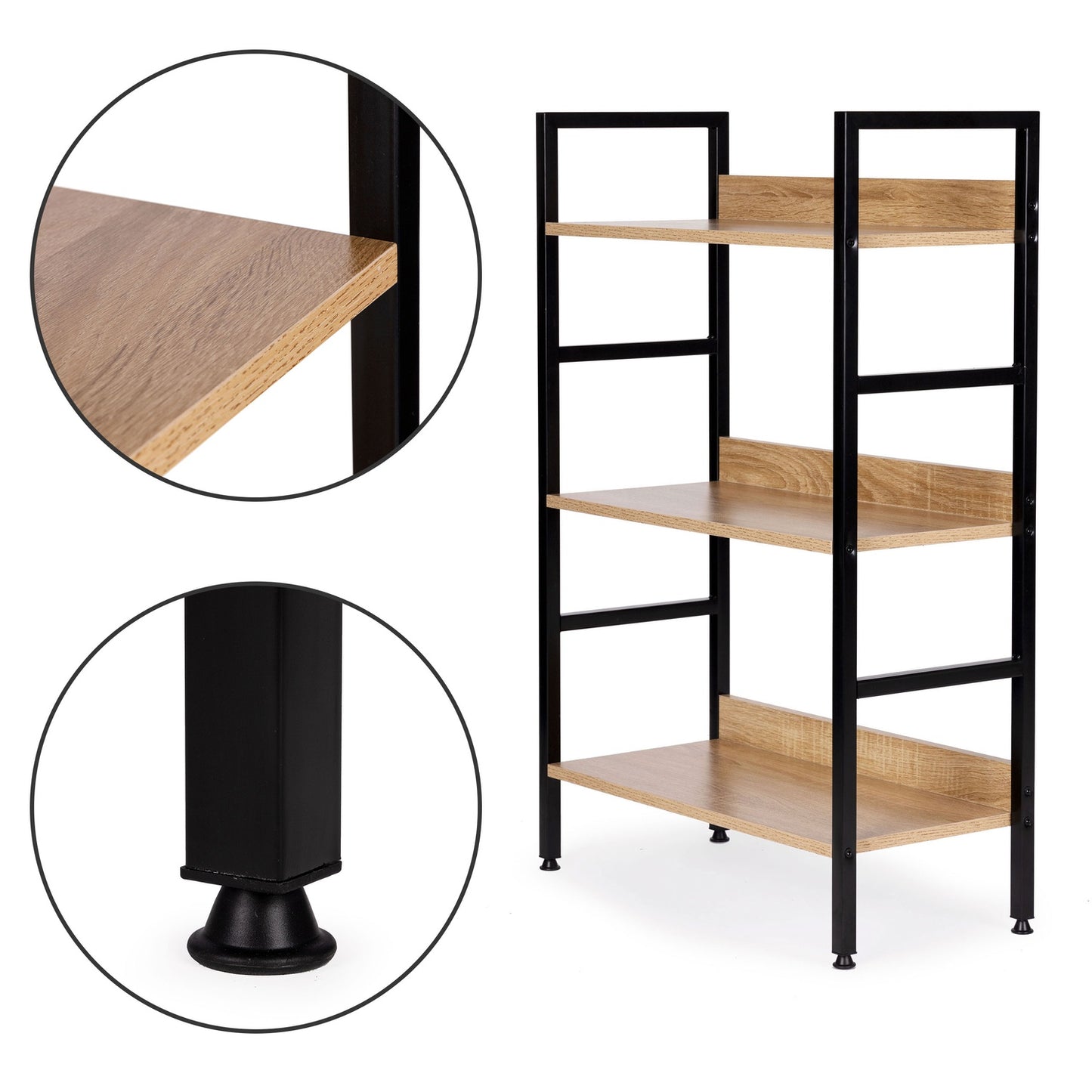 Modern wooden bookcase, metal frame LOFT, 3 shelves