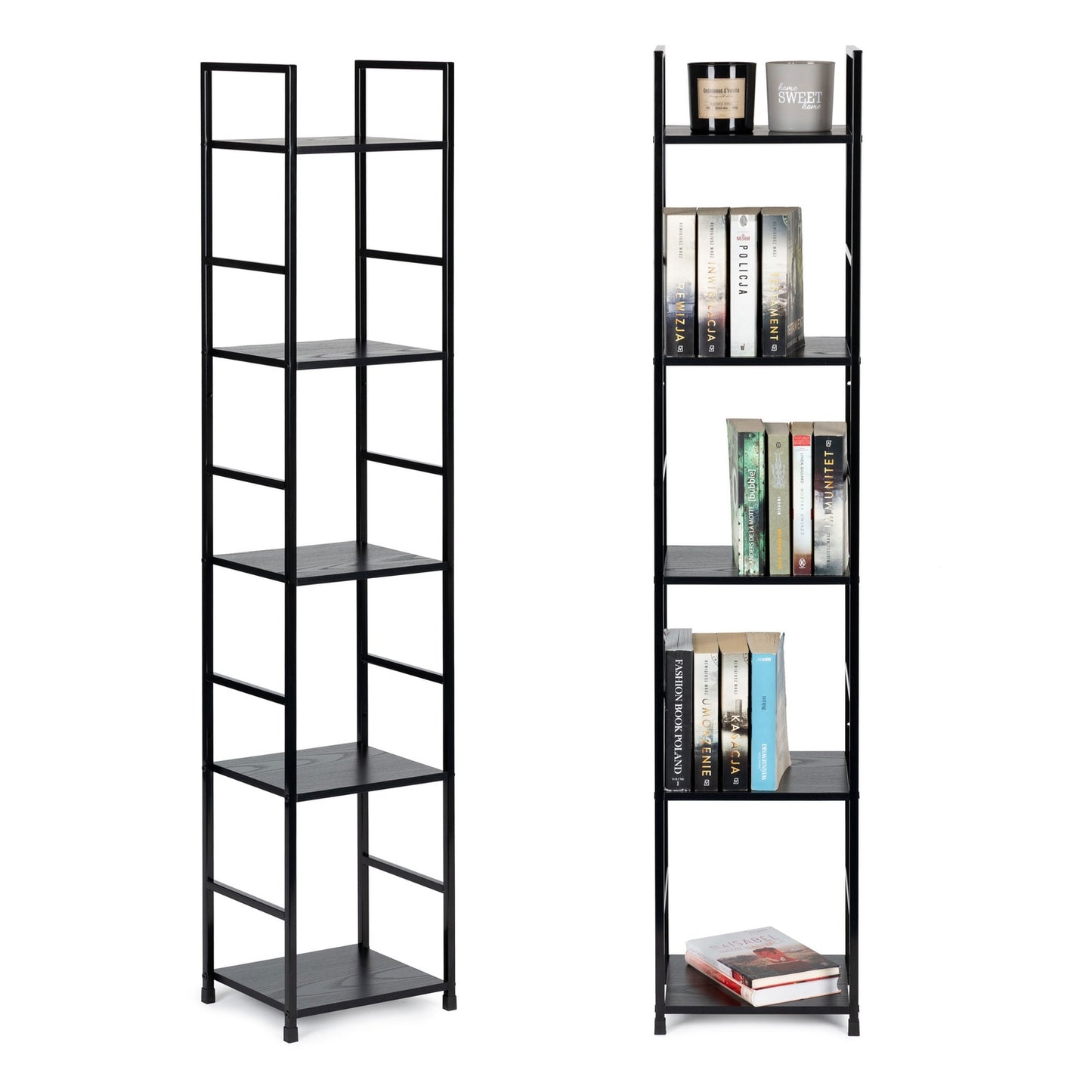 Modern wooden bookcase with metal frame LOFT 5 shelves