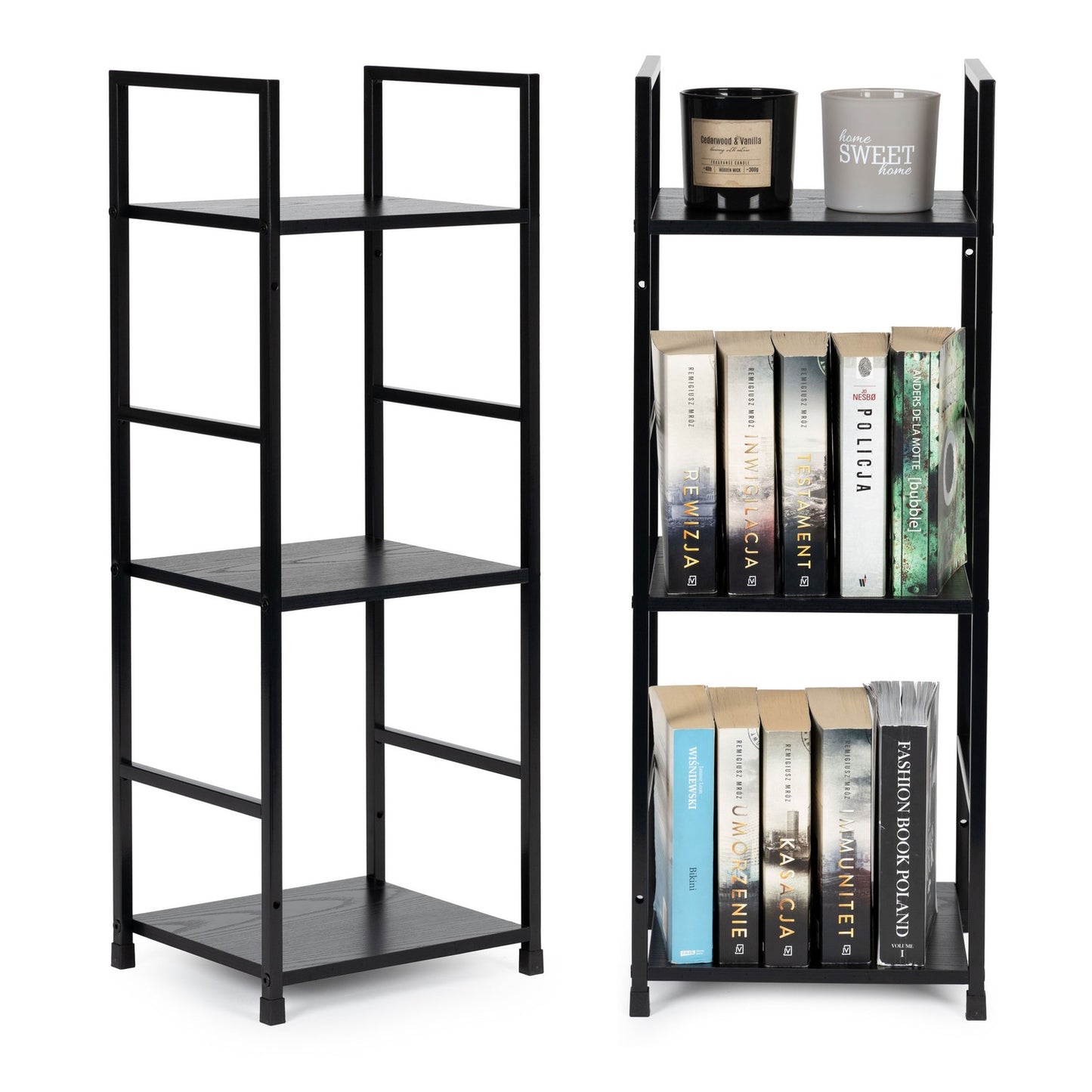 Modern wooden shelf, metal frame LOFT, 3 shelves, black