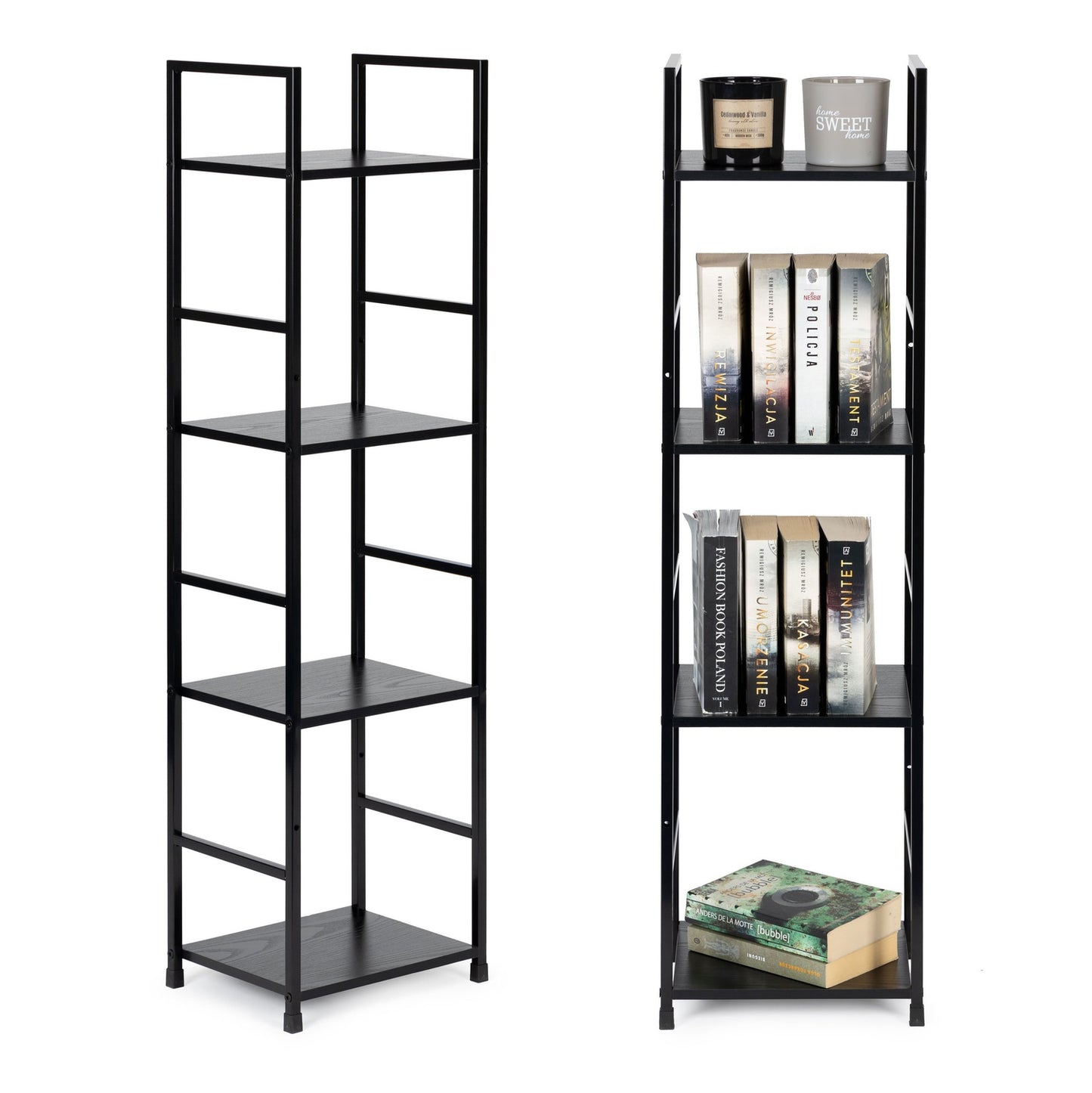 Modern wooden shelf, metal frame LOFT, 4 shelves, black