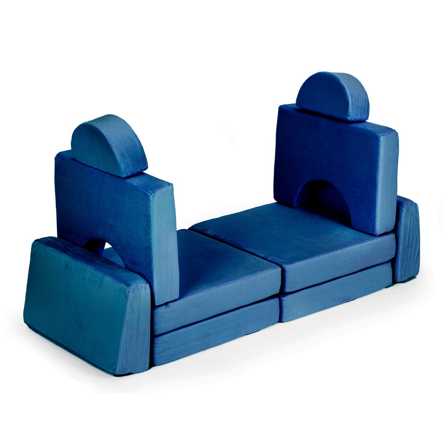 Modular Children's Sofa with 10 Cushions, Blue, 2-Person