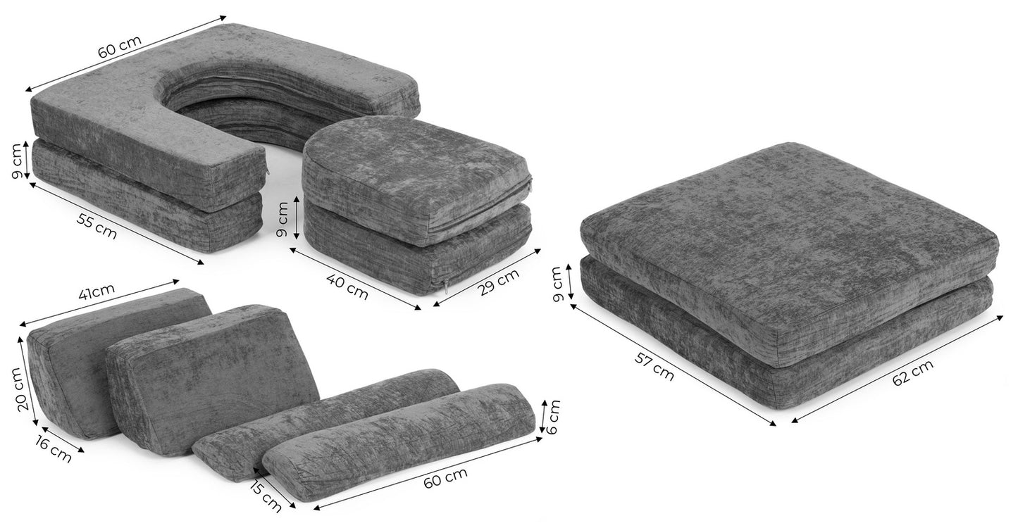 Modular Children's Sofa with 10 Cushions, Chenille Fabric