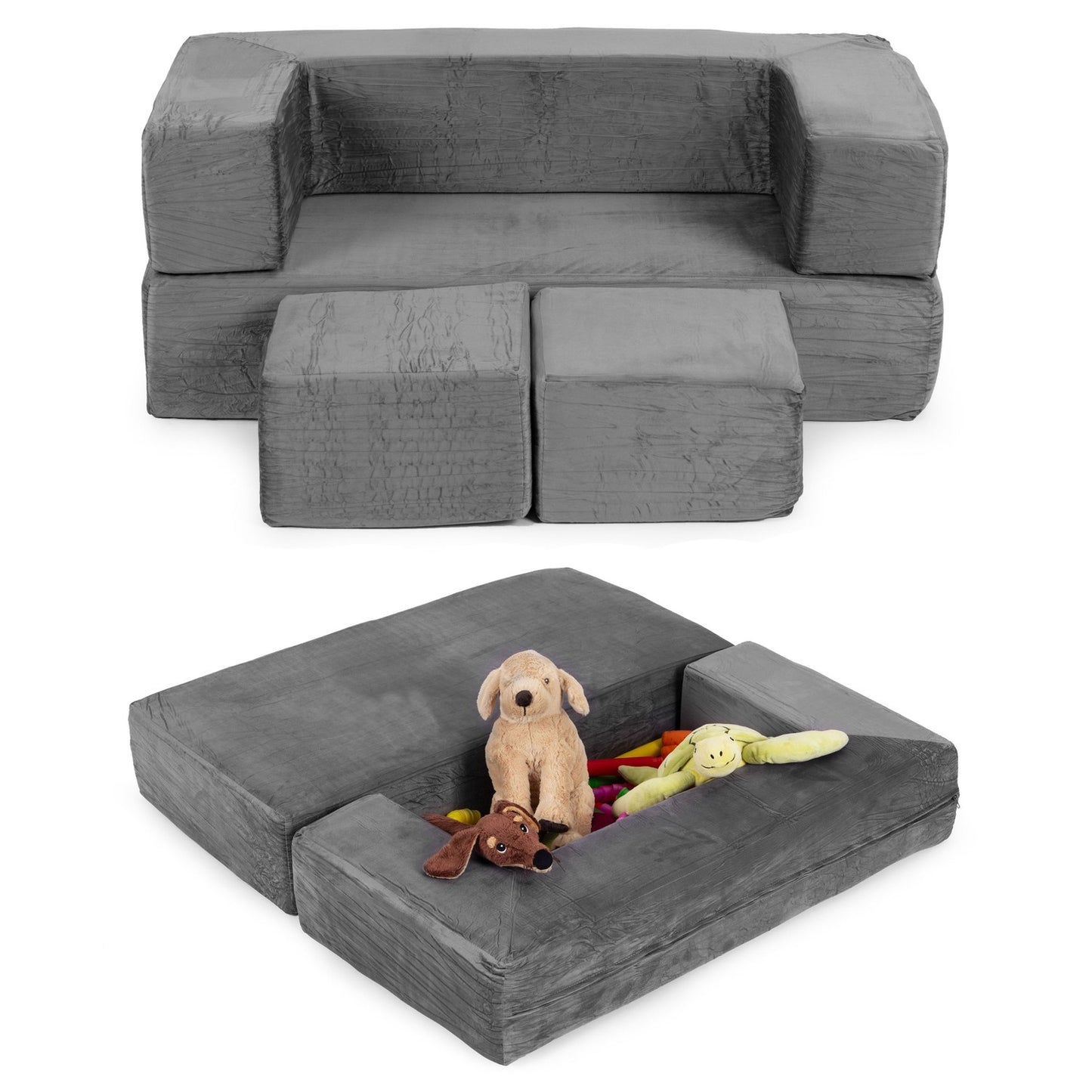 Modular Children's Sofa with 4 Cushions – Grey