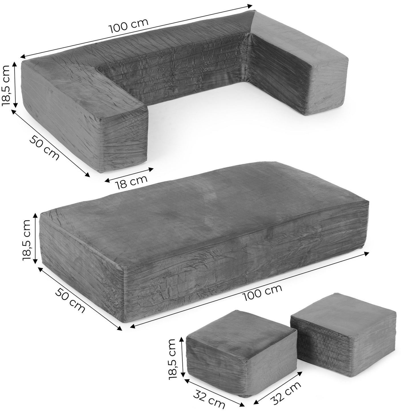 Modular Children's Sofa with 4 Cushions – Grey