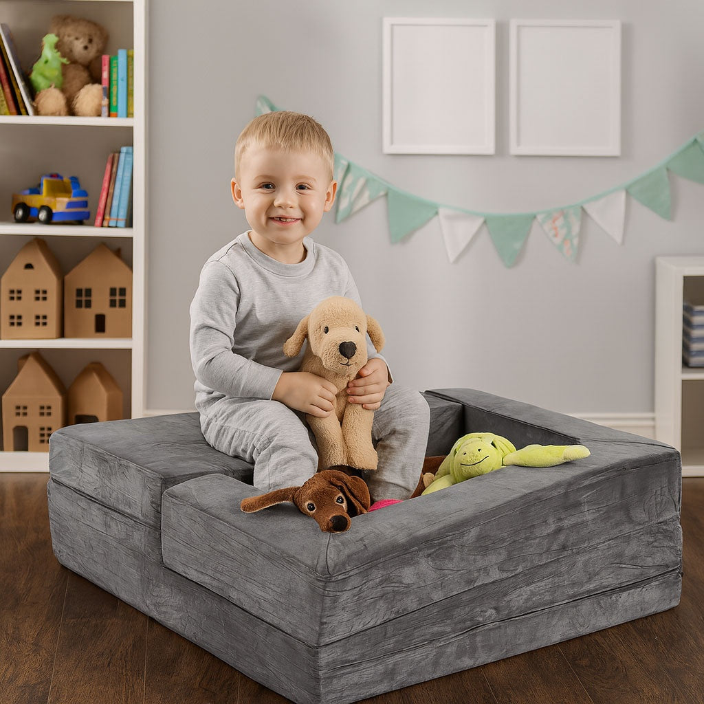 Modular Children's Sofa with 4 Cushions – Grey