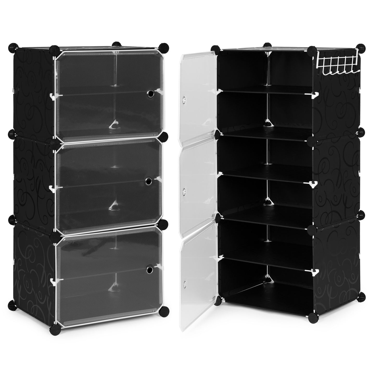 Modular cabinet for shoes, clothes, black, 6 shelves