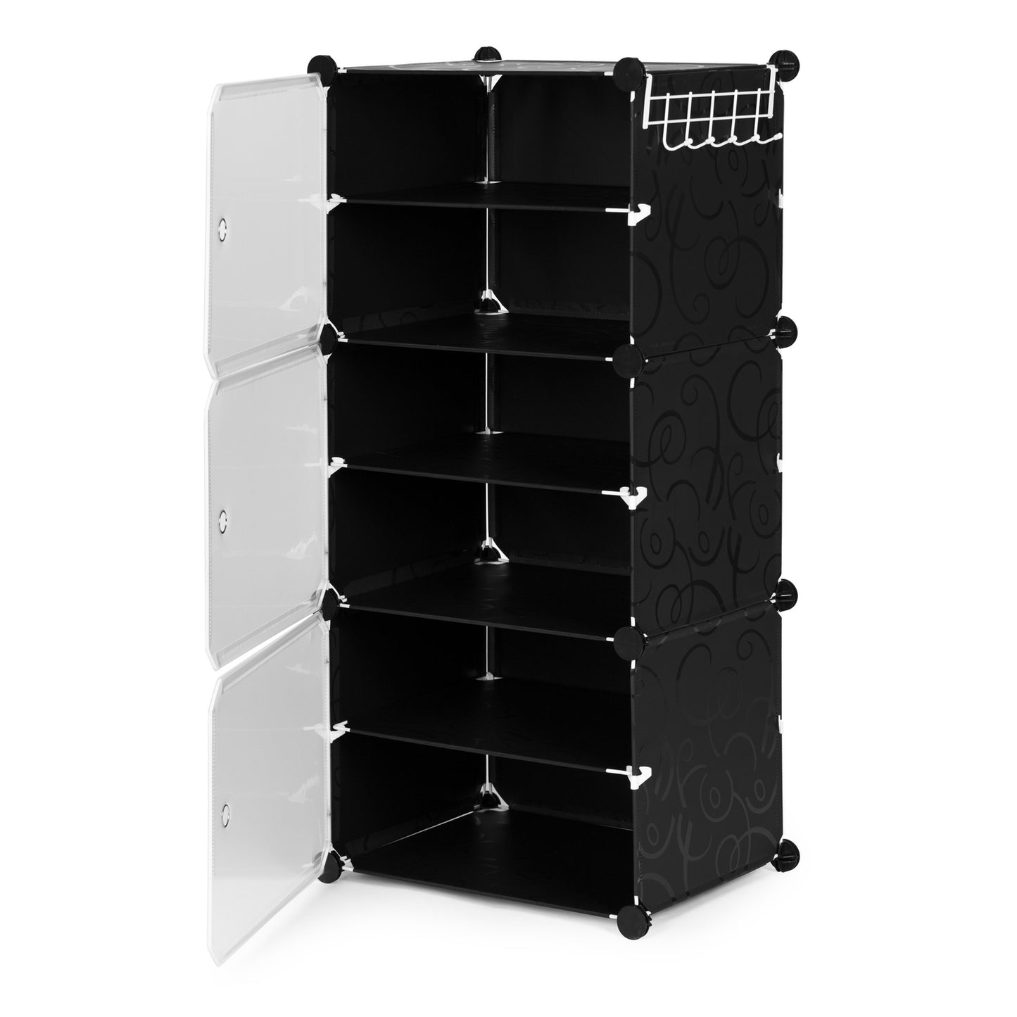 Modular cabinet for shoes, clothes, black, 6 shelves