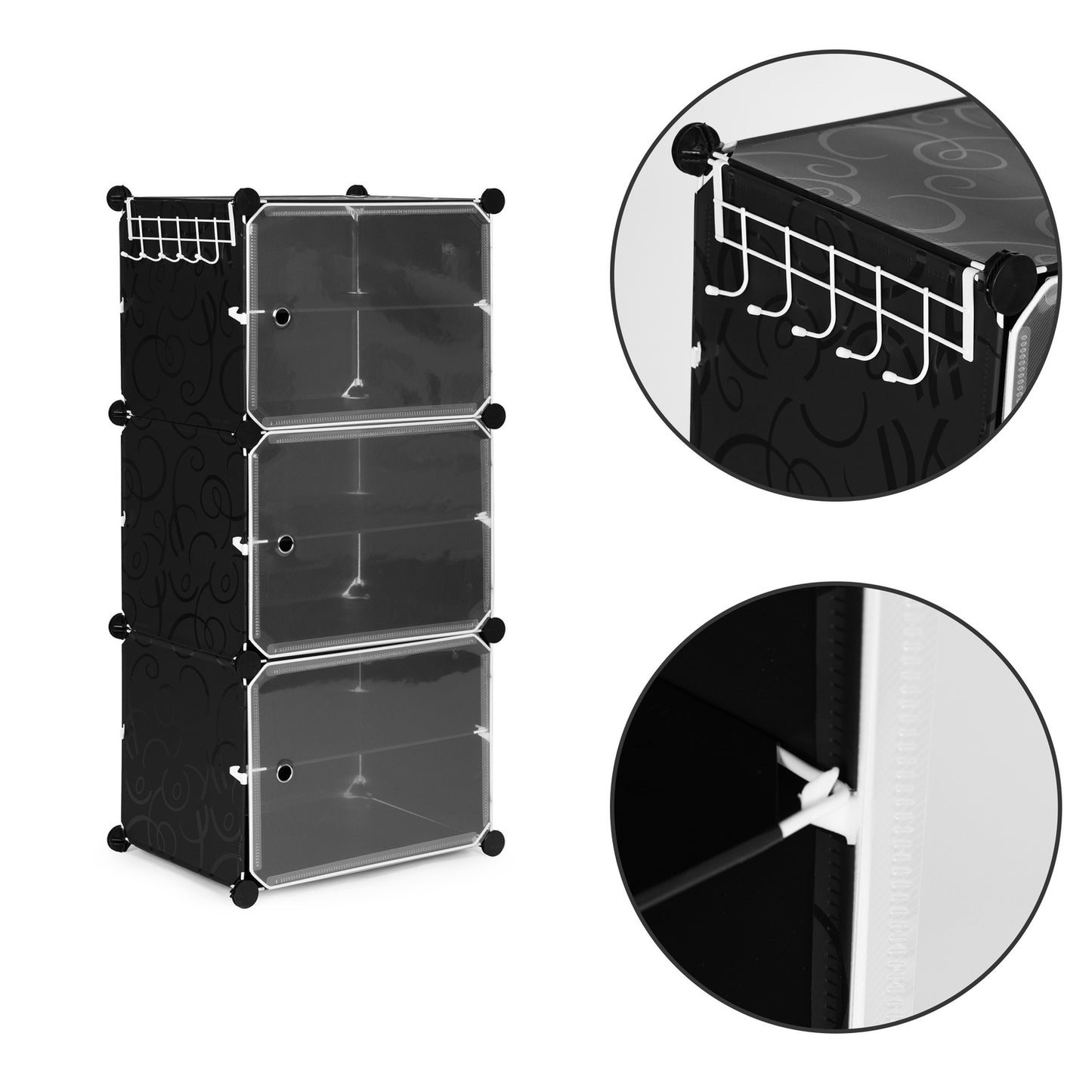 Modular cabinet for shoes, clothes, black, 6 shelves