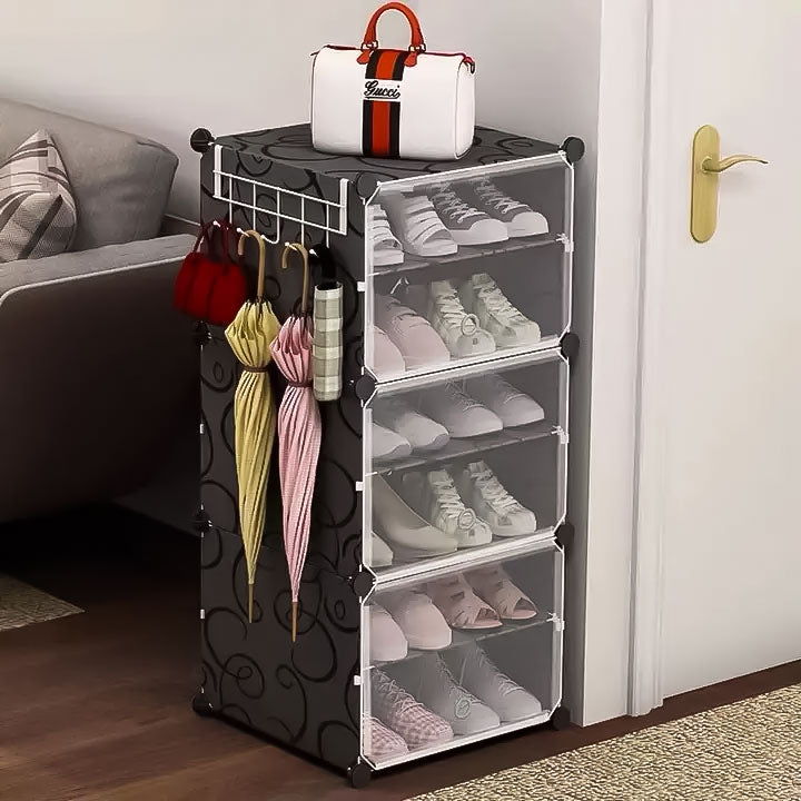 Modular cabinet for shoes, clothes, black, 6 shelves