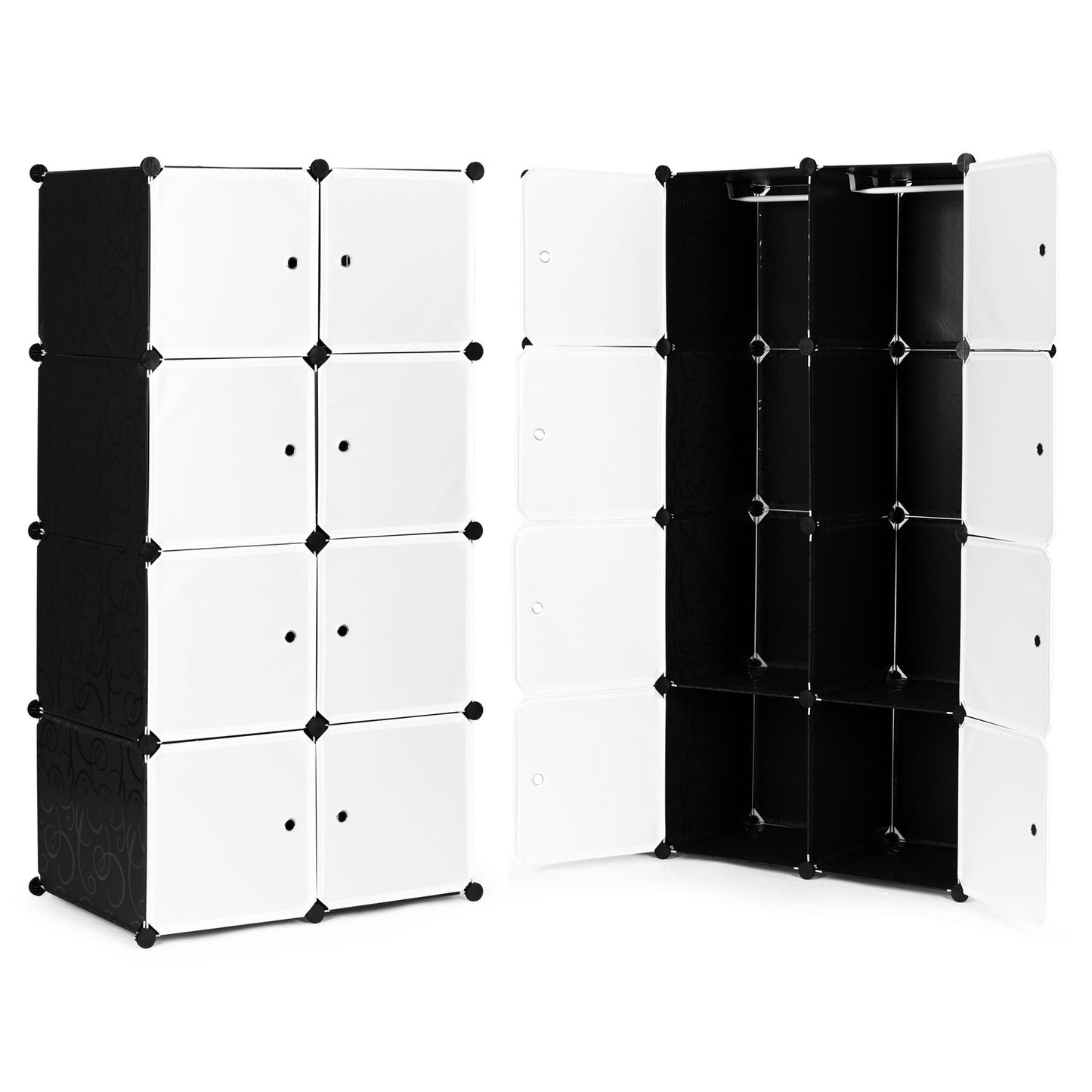Modular cabinet for shoes, clothes, black, 8 shelves