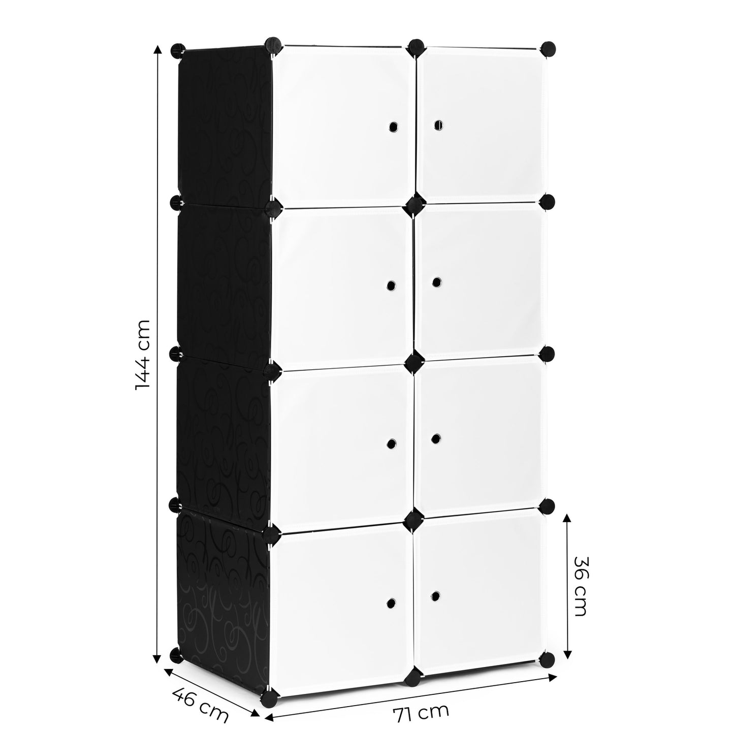Modular cabinet for shoes, clothes, black, 8 shelves