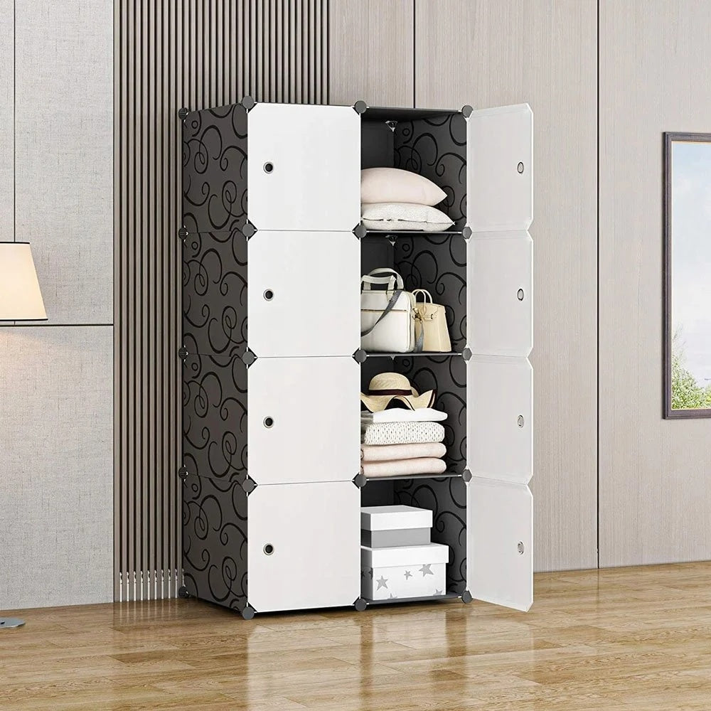 Modular cabinet for shoes, clothes, black, 8 shelves