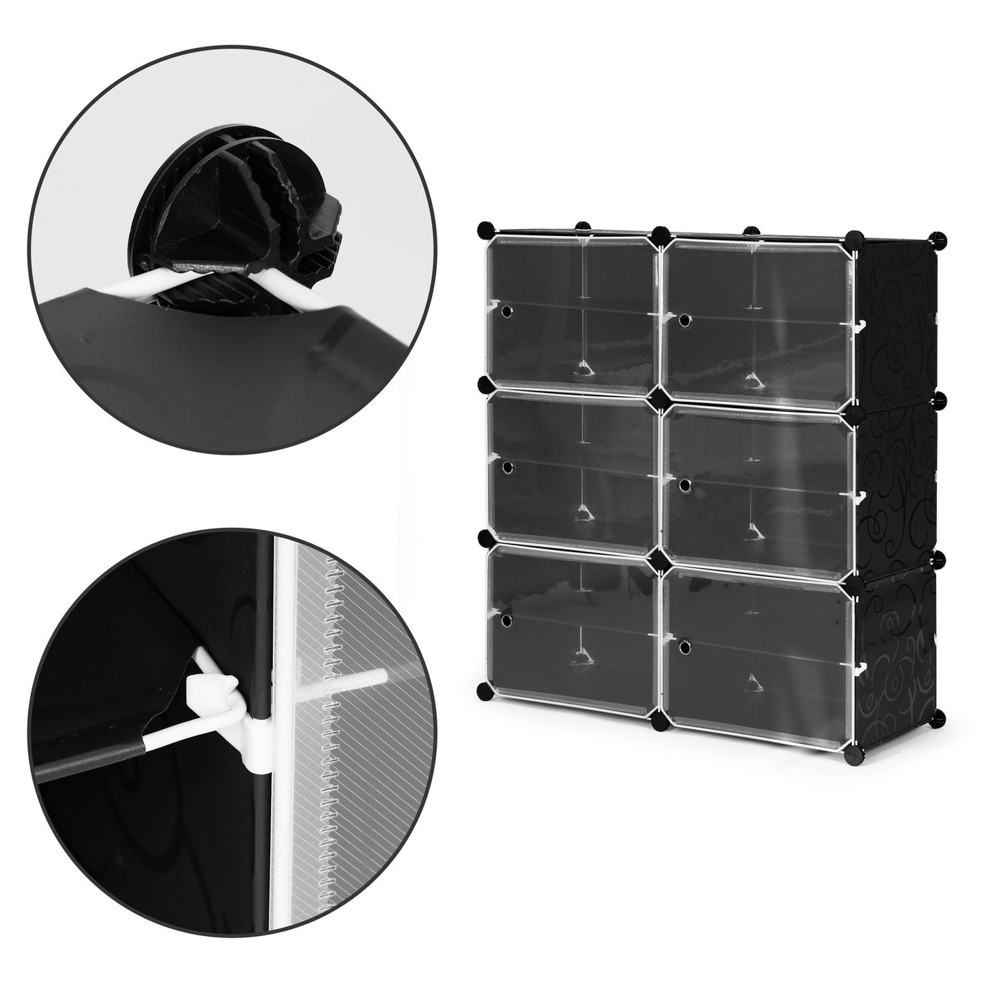Modular cabinet for shoes, clothes, black