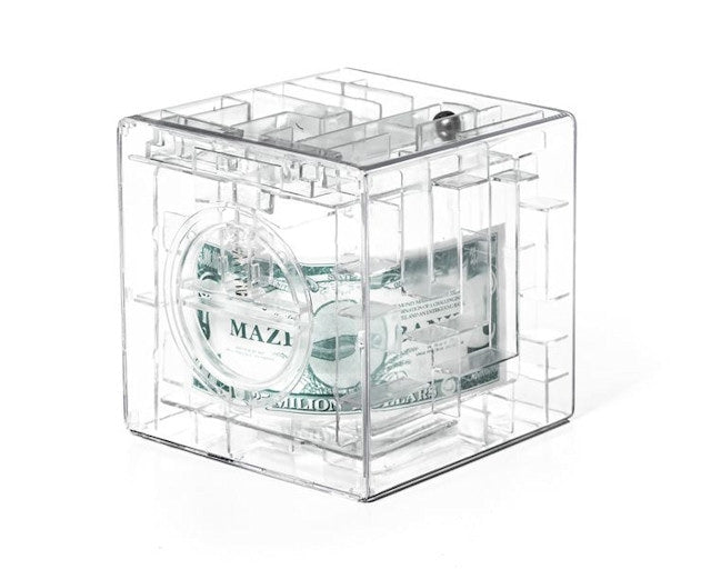Moneybox labyrinth puzzle transparent 10cm