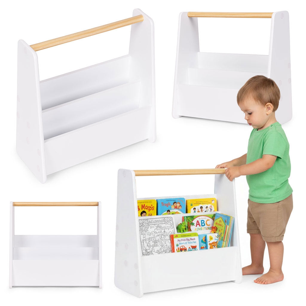Montessori Kids Bookshelf, 3-Tier White MDF Organizer